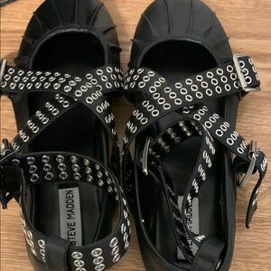 Steve Madden Black Sandals with Silver Accents